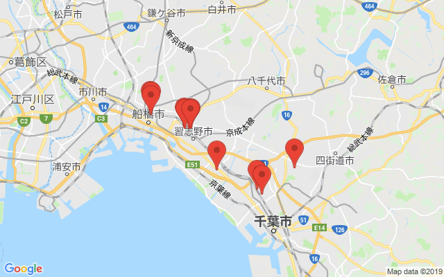 津田沼の保険相談窓口のマップ